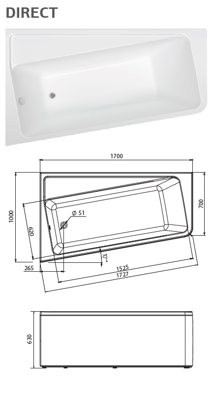 картинка Ванна Marka One DIRECT 170x100 L с каркасом 