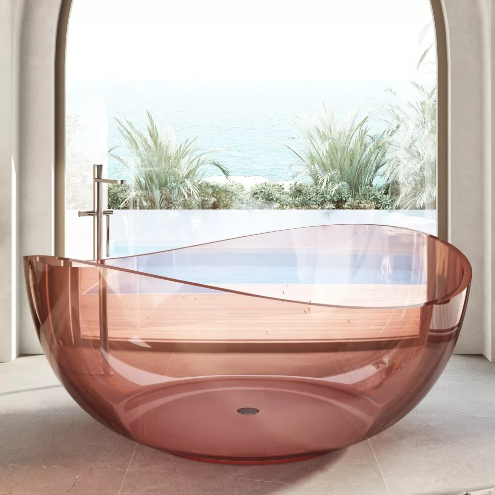 картинка Прозрачная ванна ABBER Kristall AT9705Koralle розовая 