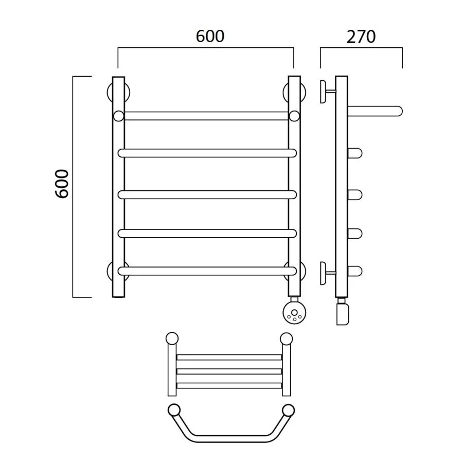 картинка Полотенцесушитель электрический ТРАПЕЦИЯ с полкой 60х60 ПРАВЫЙ Aquanerzh 07-03A6060_R 