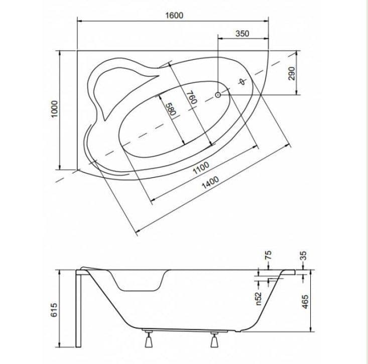 картинка Акриловая ванна Besco Ada 160x100 L с ножками Stel 