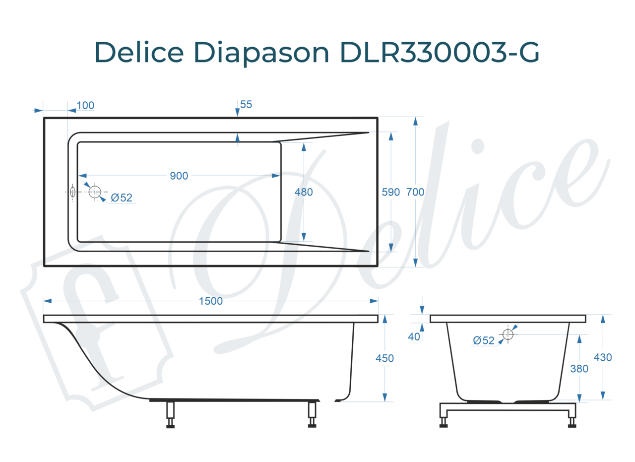 картинка Ванна из литьевого мрамора Delice Diapason 150х70 глянцевая DLR330003-G 
