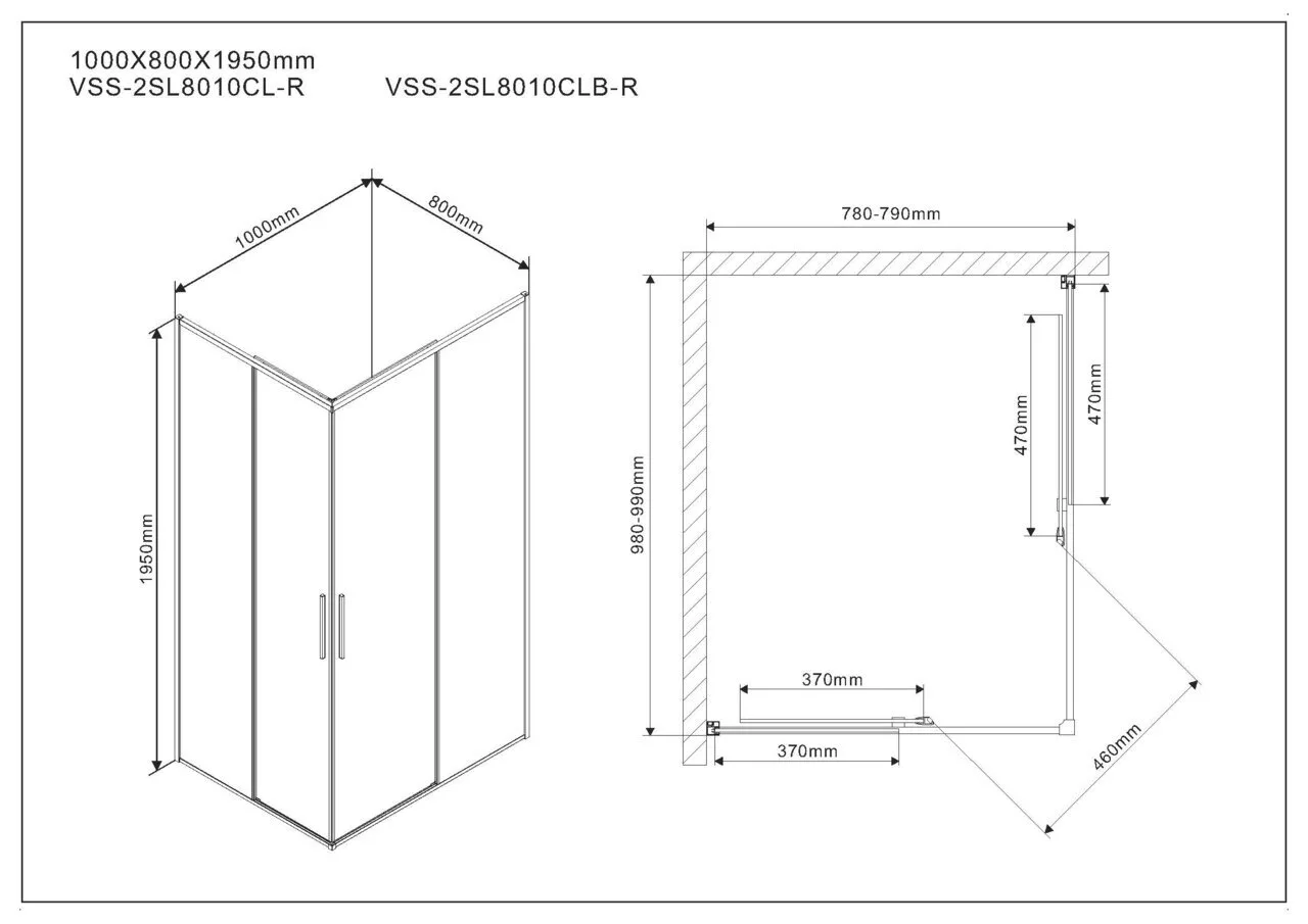 фото Душевой уголок Vincea Slim VSS-2SL8010CLB-R, 1000*800, матовый черный, стекло прозрачное, правый 