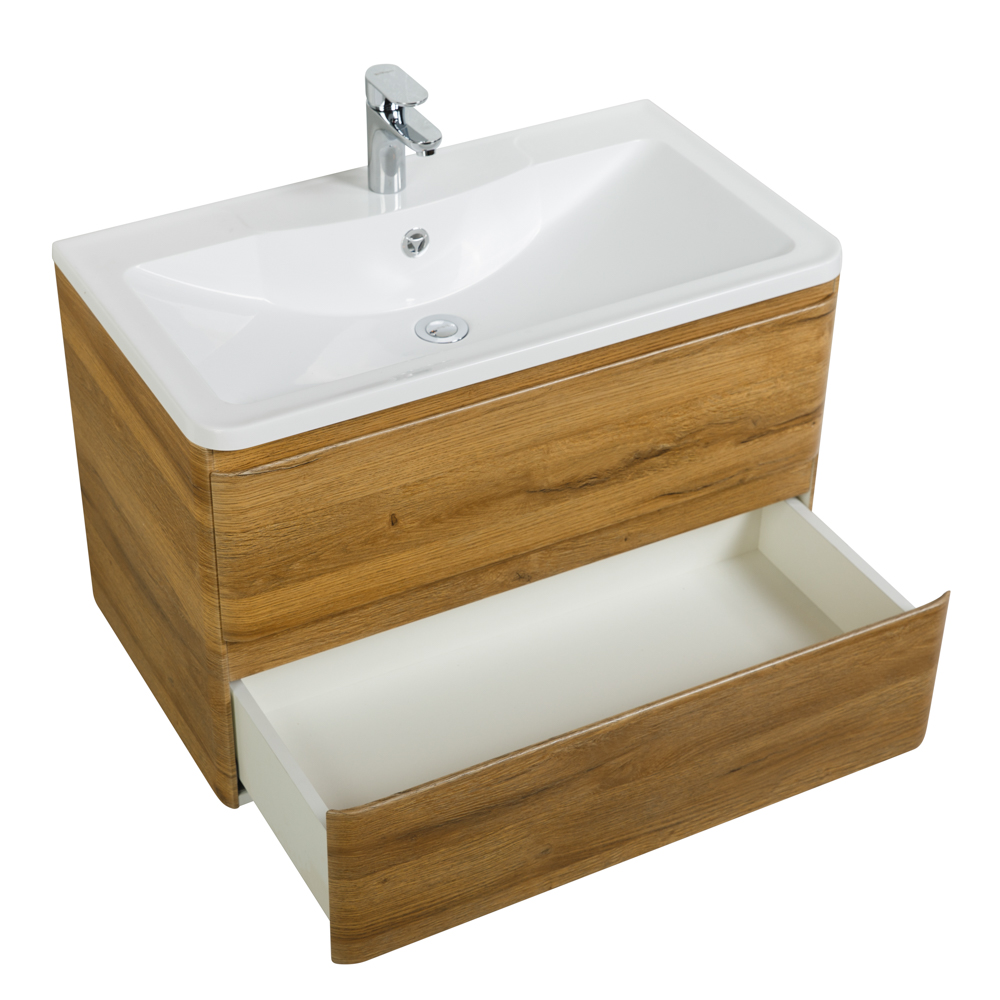 фото Тумба с раковиной подвесная BelBagno ALBANO 80 Rovere Rustico, раковина белая 