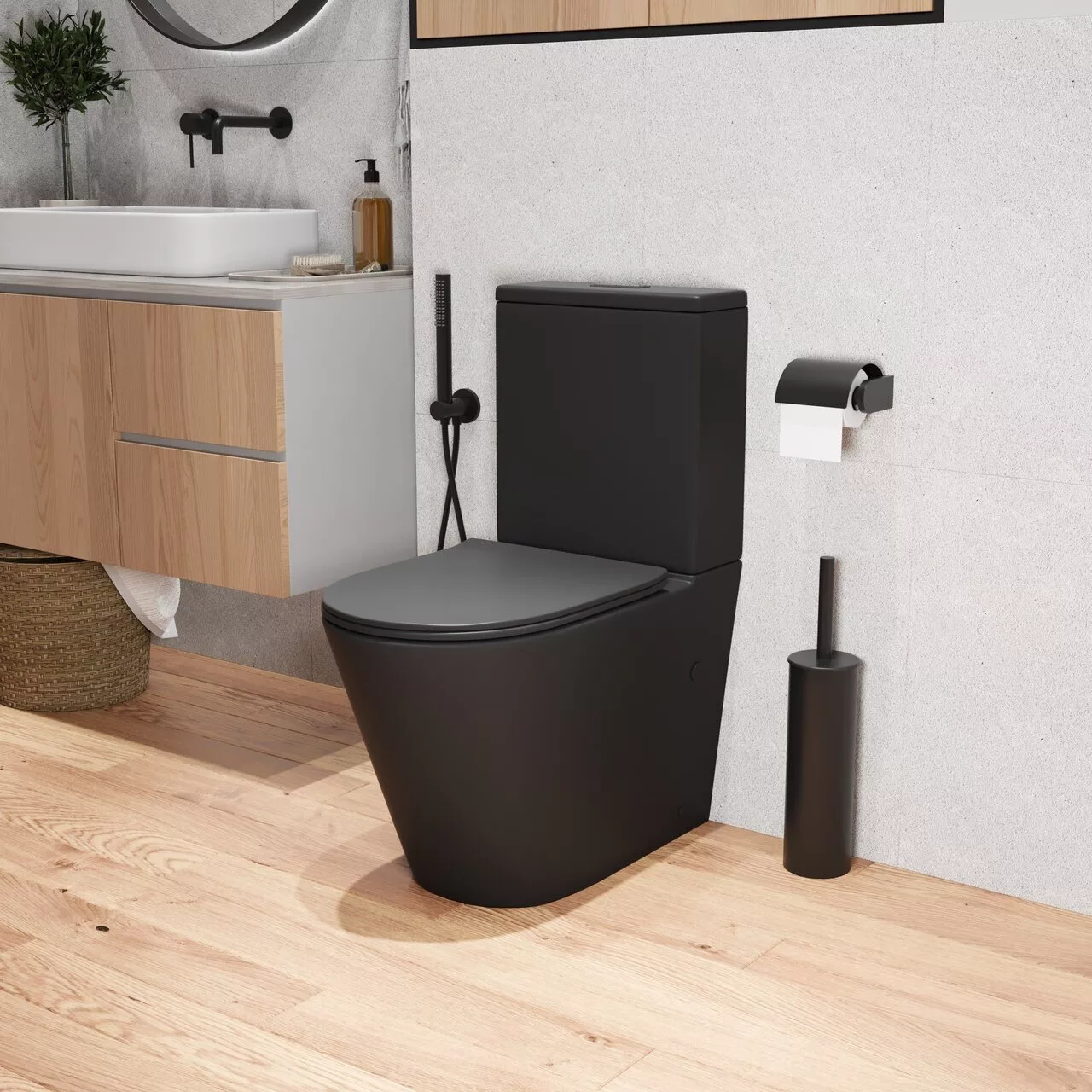 картинка Унитаз Grossman GR-4458BMS 640х360х835 см черный матовый напольный безободковый  с тонкой крышкой 