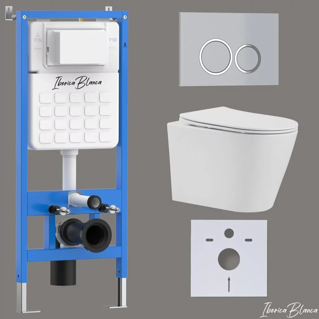 картинка Комплект 3 в 1 IBERICA BLANCA инсталляция с унитазом BURGOS ALTO IB.BRA.234.1B1 клавишей хром матовый ESTI-O IB.B082.004.000 