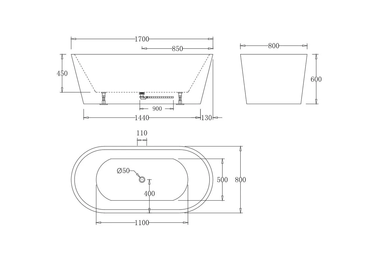 картинка Акриловая ванна без перелива BelBagno BB71-1700-W0 1700x800x600 