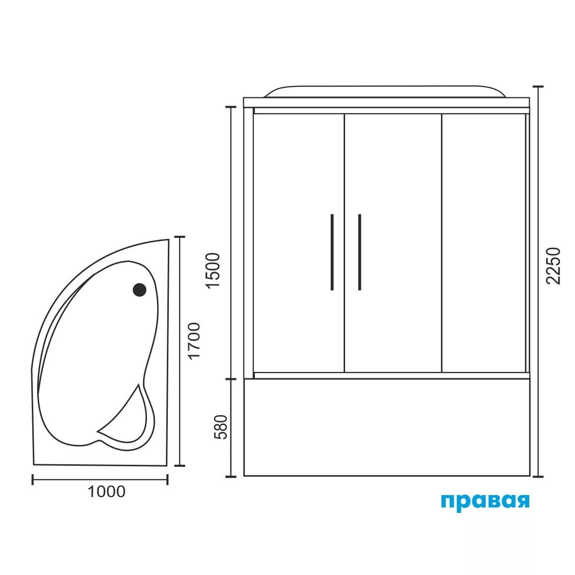 картинка Душевая кабина Royal Bath 170ALP-T-CH (прозрачное) правая 170x100x225 