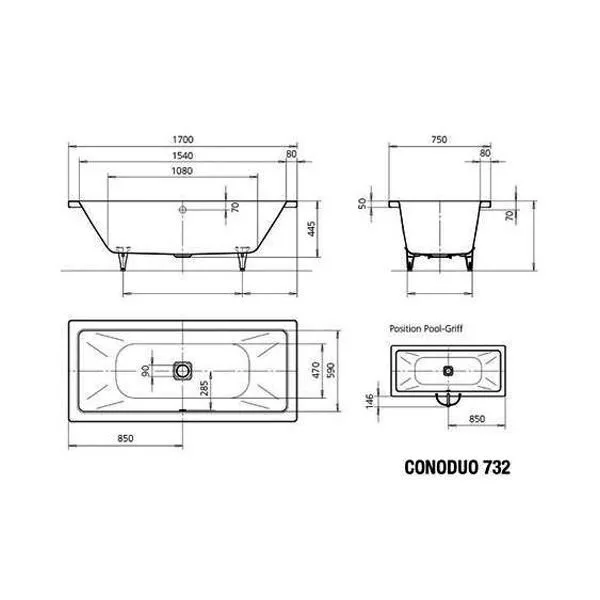 картинка Стальная ванна Kaldewei Avantgarde Conoduo 732 с покрытием Easy-Clean 