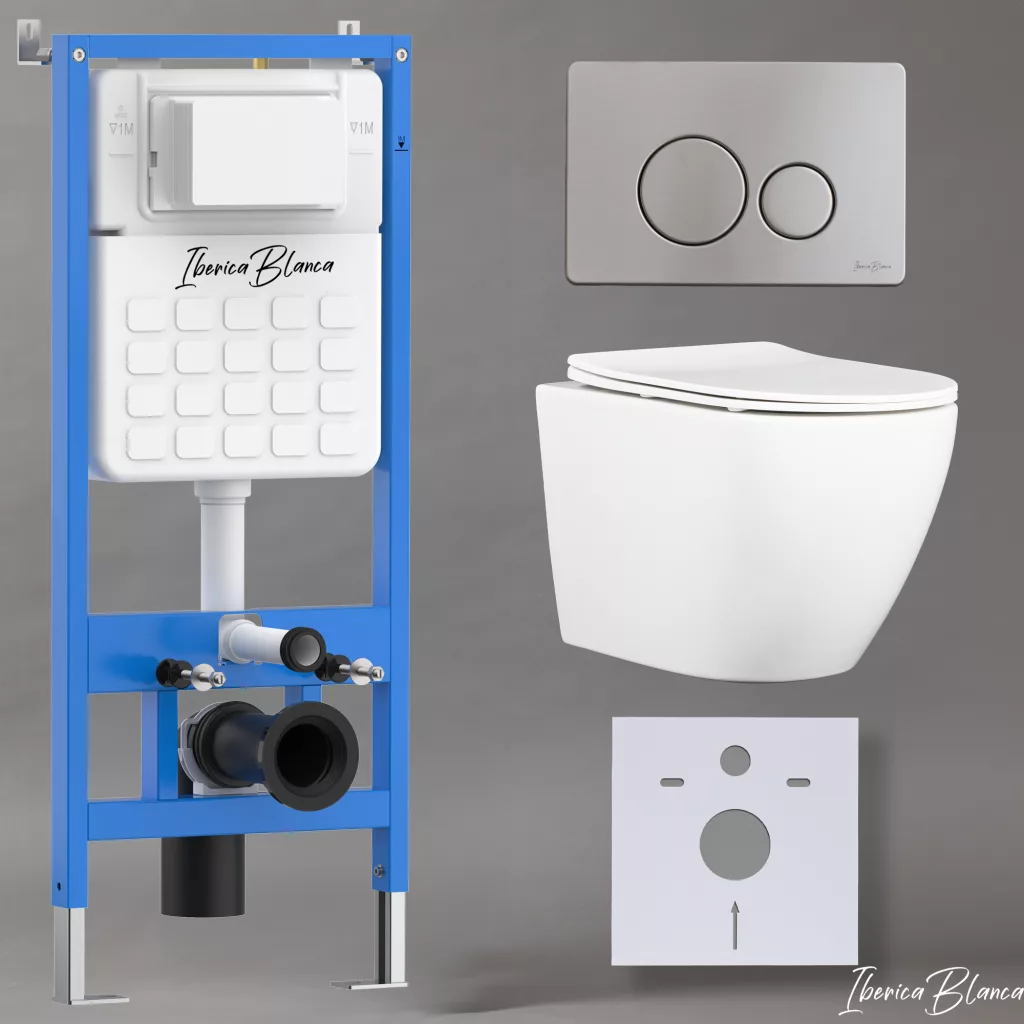 картинка Комплект 3 в 1 IBERICA BLANCA инсталляция с унитазом BILBAO ALTO IB.BLA.234.1B1 клавишей хром матовый INOX-O IB.B081.003.002 