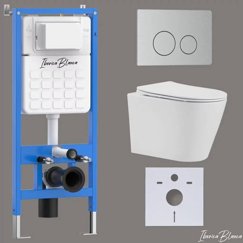 картинка Комплект 3 в 1 IBERICA BLANCA инсталляция с унитазом BURGOS ALTO IB.BRA.234.1B1 клавишей хром матовый INOX-O IB.B081.003.002 