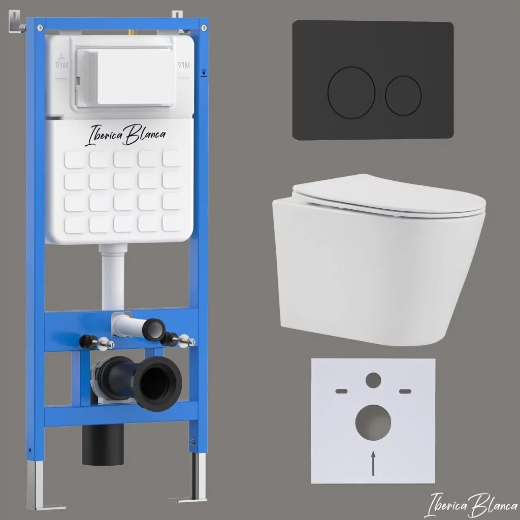картинка Комплект 3 в 1 IBERICA BLANCA инсталляция с унитазом BURGOS ALTO IB.BRA.234.1B1 клавишей черный матовый INOX-O IB.B081.002.003 