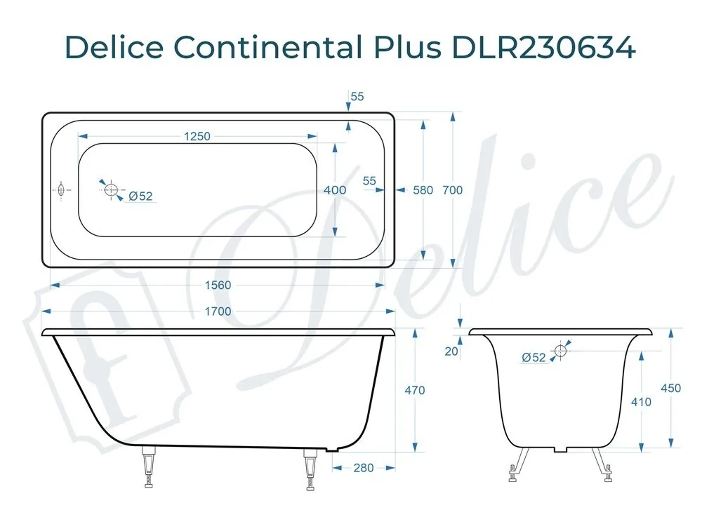 картинка Ванна чугунная Delice Continental PLUS 170х70 DLR230634 