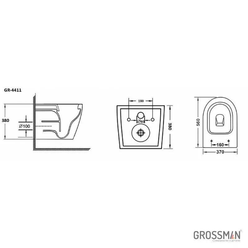 картинка Унитаз подвесной Grossman GR-4411S безободковый с тонкой крышкой 