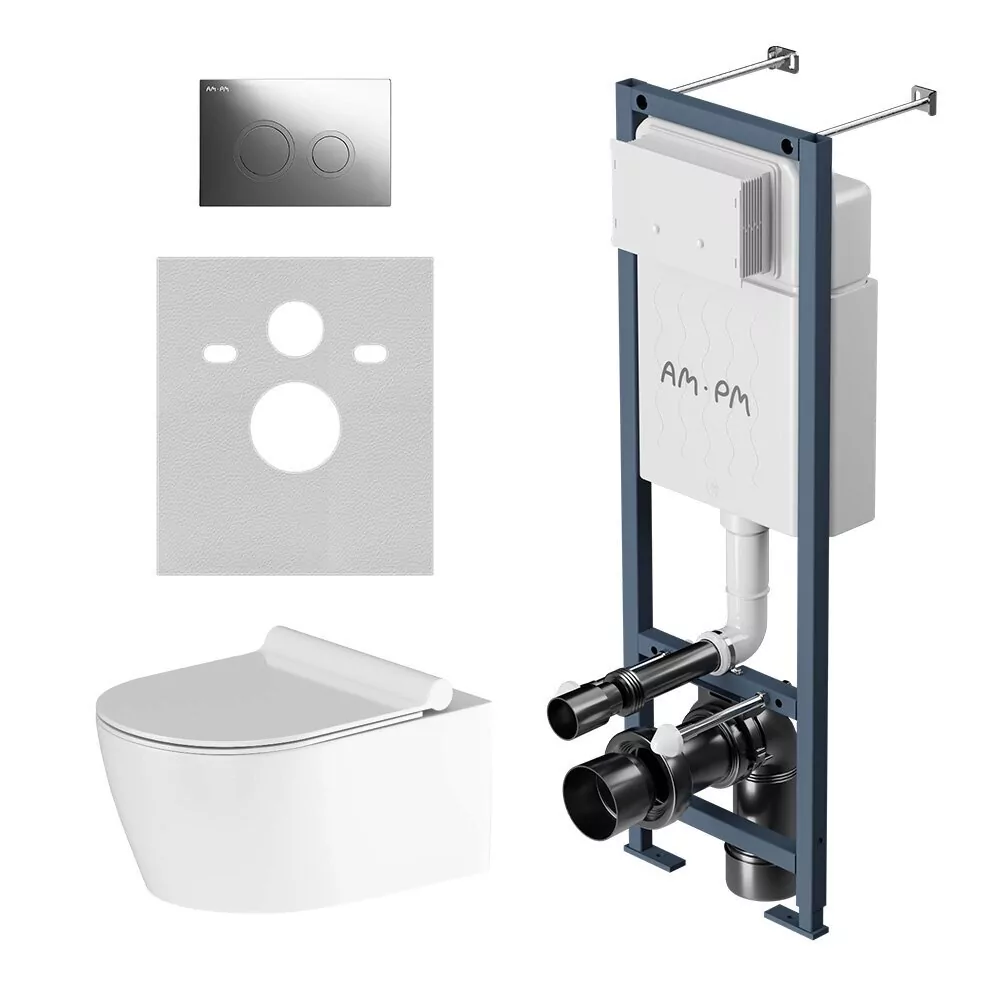 картинка Инсталляция Am.Pm ErgoFit IS110151.DX77C1700 с клавишей L глянцевый хром с унитазом Jupiter с сиденьем микролифт 