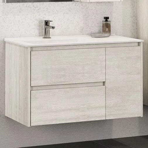 фото Тумба с раковиной Comforty Бремен 90 дуб белый 