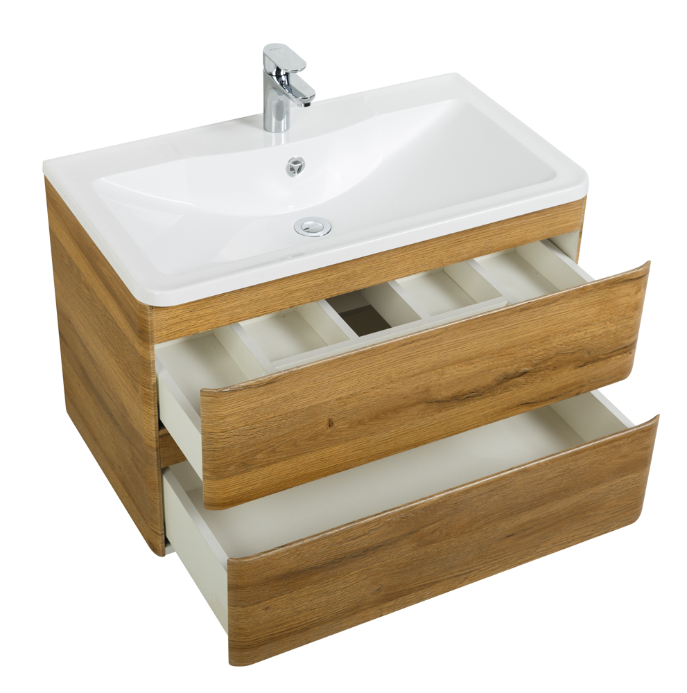 фото Тумба с раковиной подвесная BelBagno ALBANO 80 Rovere Rustico, раковина белая 