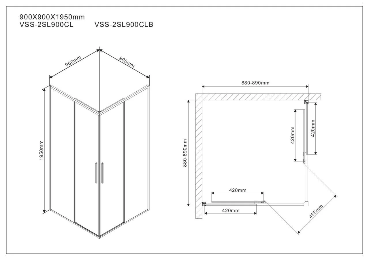 фото Душевой уголок Vincea Slim VSS-2SL900CLB, 900*900, матовый черный, стекло прозрачное 