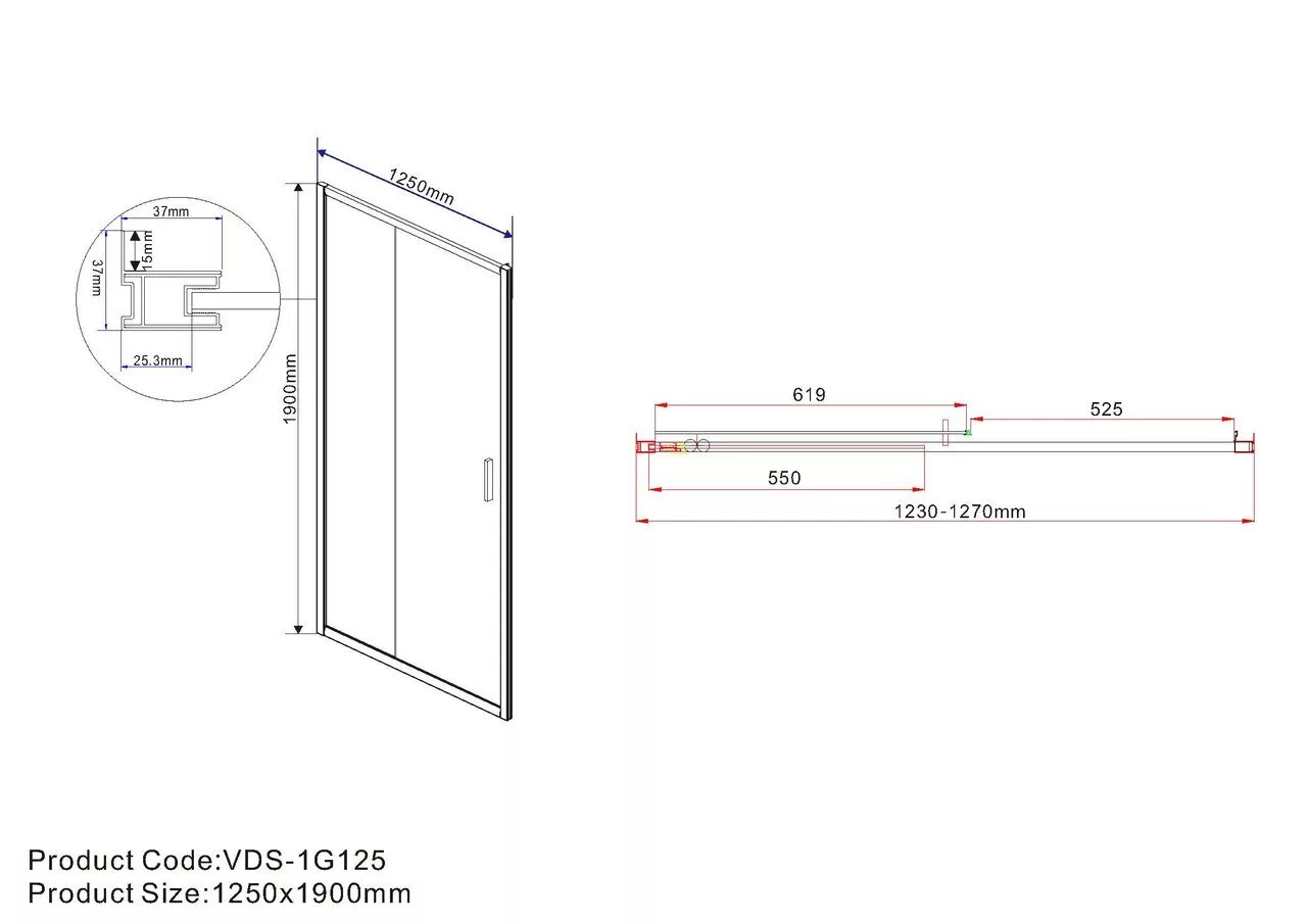 фото Душевая дверь Vincea Garda VDS-1G125CL, профиль хром, стекло прозрачное 
