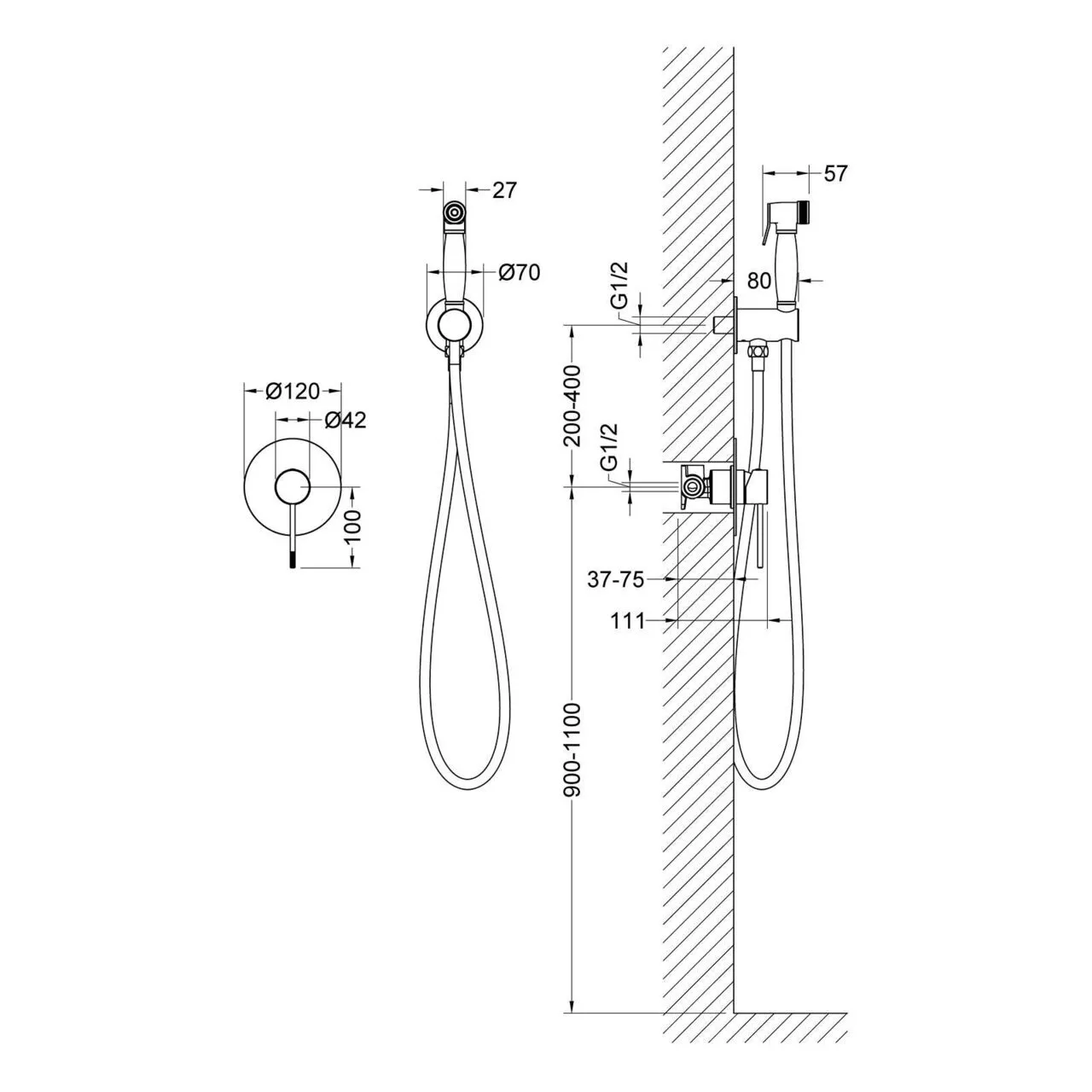 картинка Смеситель встроенный с гигиеническим душем Timo Saona 2389/17SM золото матовое 