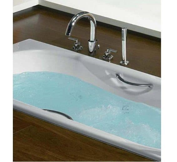картинка Чугунная ванна Roca Malibu 23157000R 150х75 см с ручками 526803010 хром и ножками 150412330 