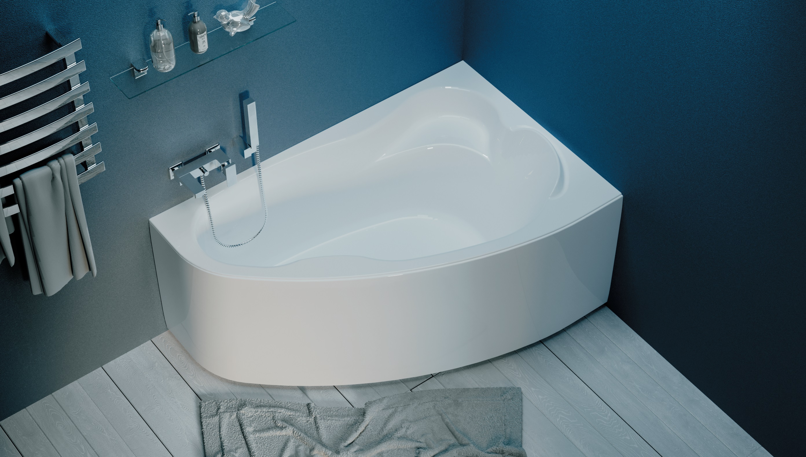 картинка Ванна Marka One Lil 140x90 R с каркасом и слив-переливом 