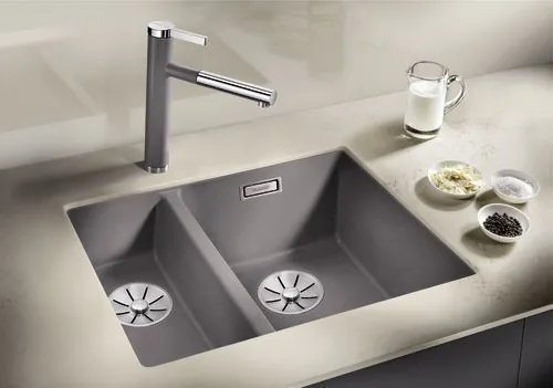 картинка Кухонная мойка Blanco SUBLINE 340/160-U SILGRANIT темная скала 523559 чаша справа 