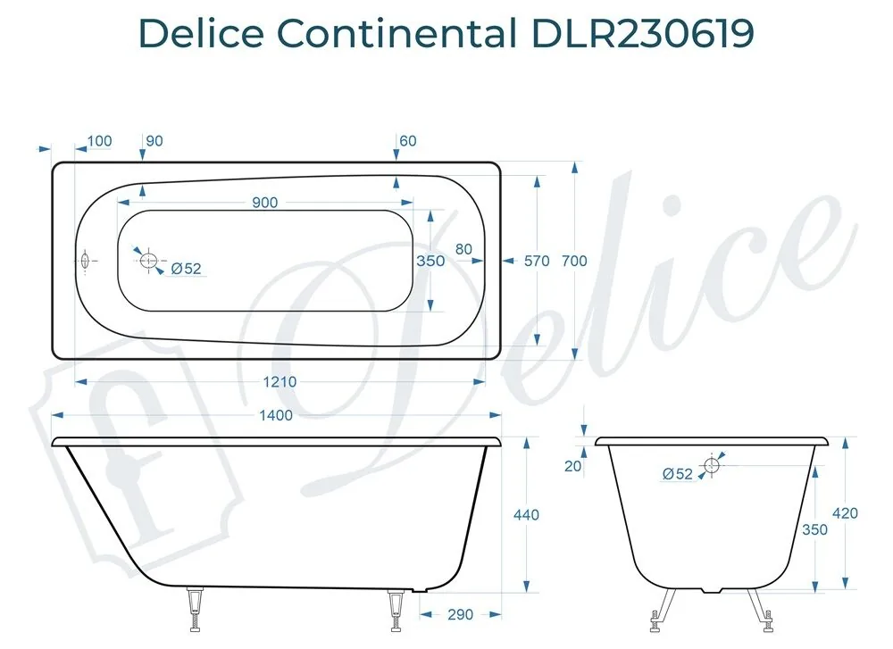картинка Ванна чугунная Delice Continental 140х70 DLR230619 