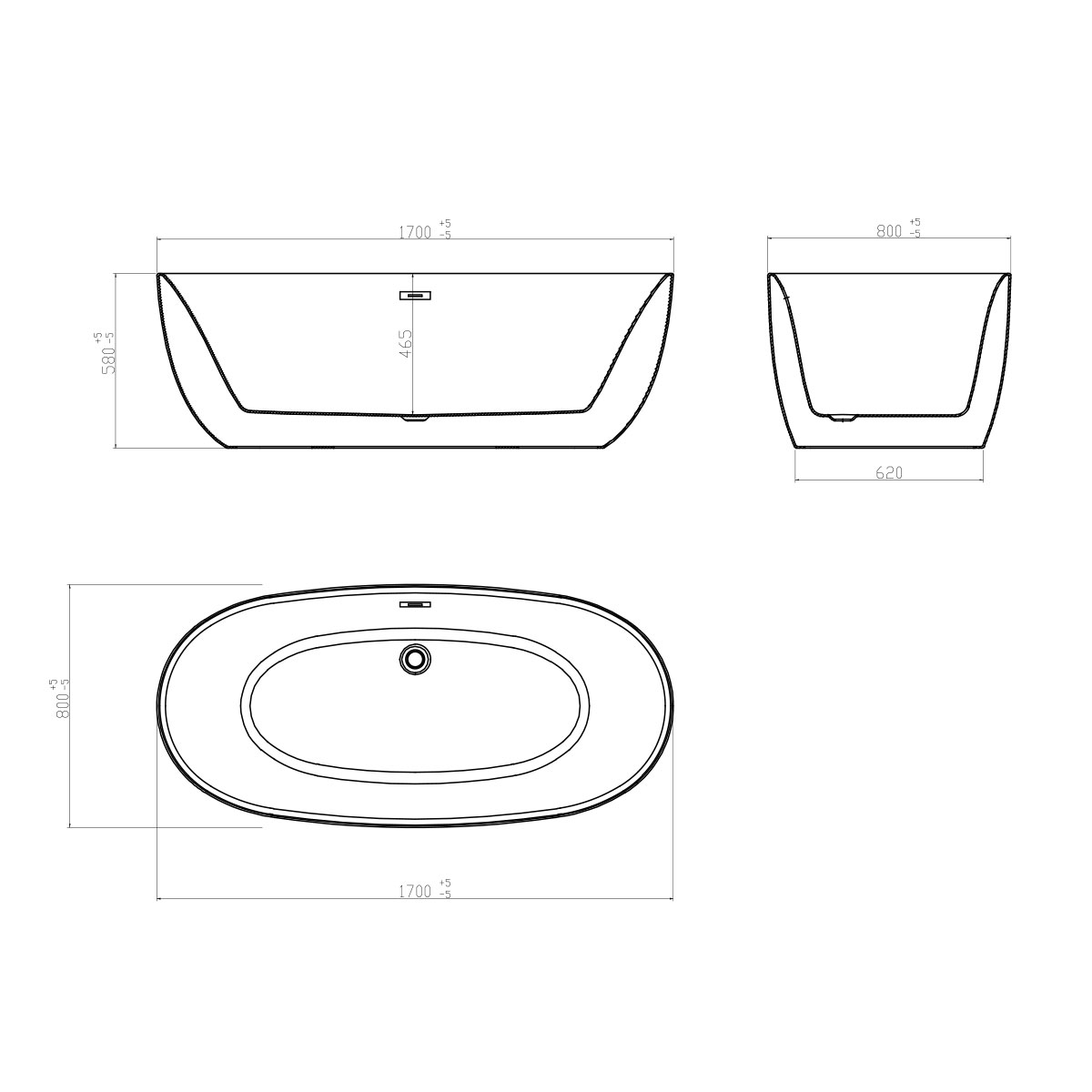картинка Акриловая ванна Vincea VBT-205, 170х80х58, цвет белый, слив-перелив в комплекте, хром 