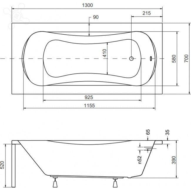 картинка Акриловая ванна Besco Aria 130x70 с каркасом KMP13070 