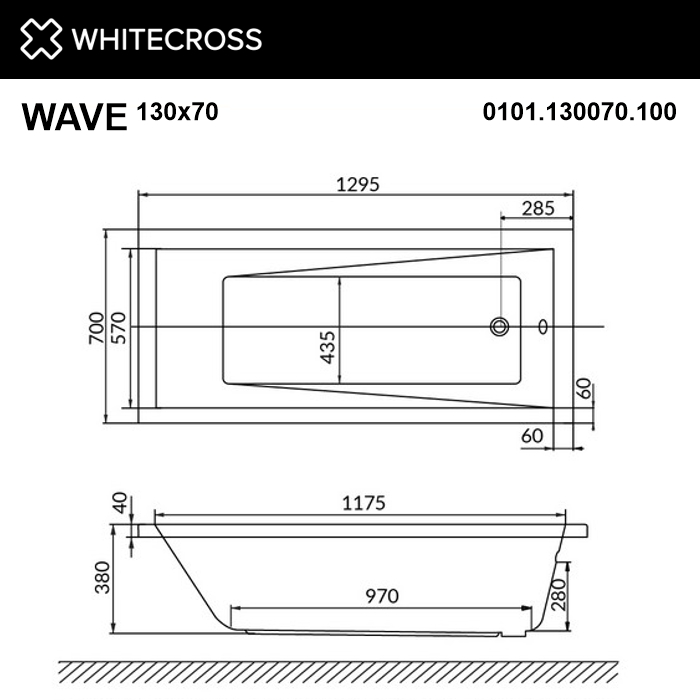 картинка Ванна WHITECROSS Wave 130x70 акрил с ножками NWT-50 