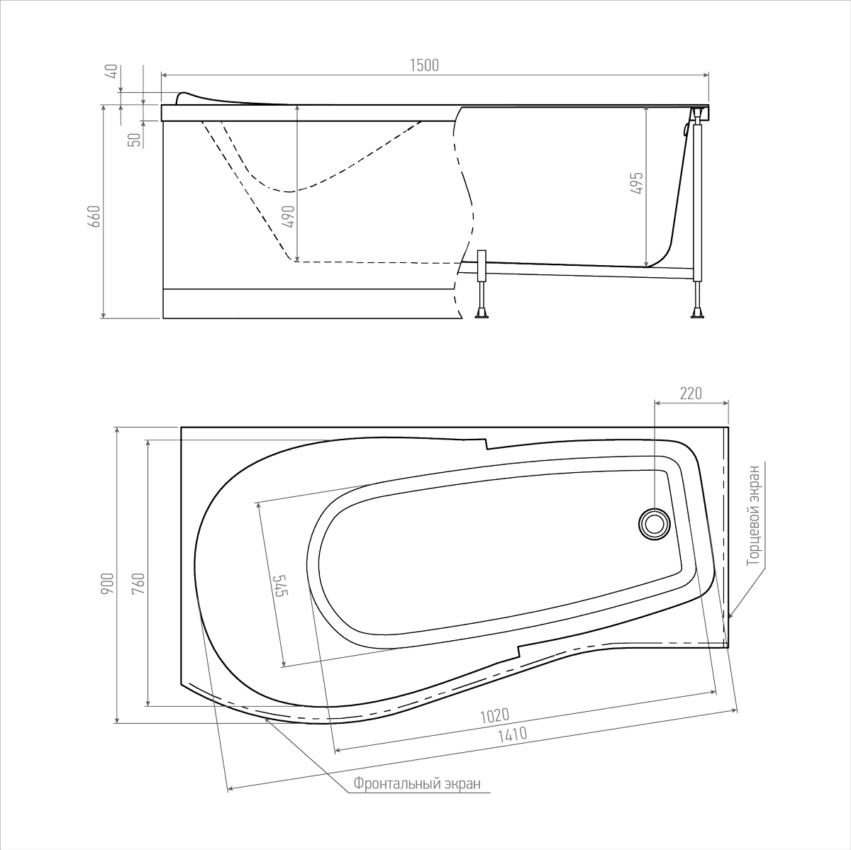 картинка Ванна асимметричная Alex Baitler ORTA 150x90 L с каркасом 