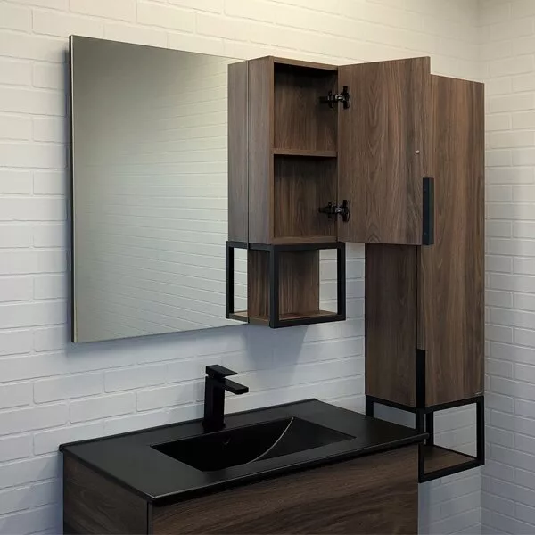 фото Зеркало-шкаф Comforty Равенна Лофт-90 дуб темно-коричневый 