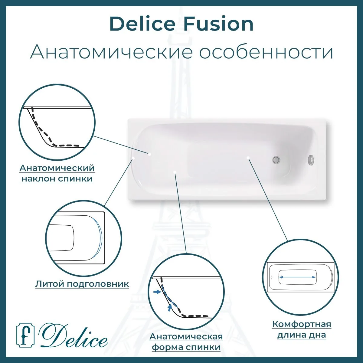 картинка Ванна чугунная Delice Fusion 170х70 с отверстиями под ручки DLR230647R 