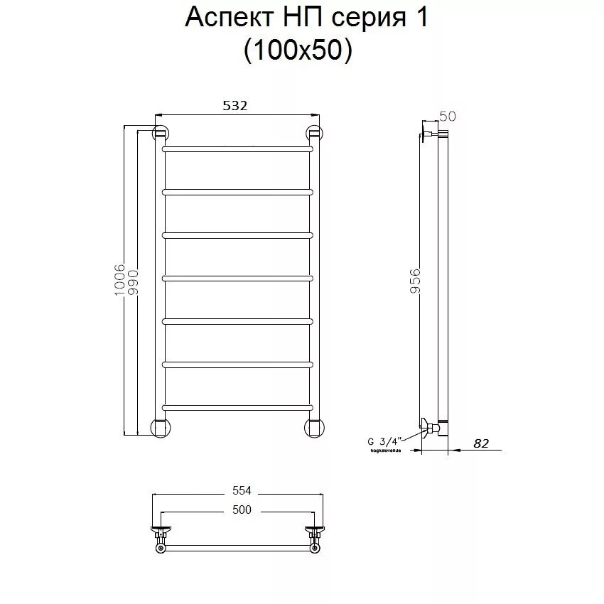 картинка Полотенцесушитель Тругор Аспект НП 1 100*50 (ЛЦ6) (Аспект1/нп10050) 