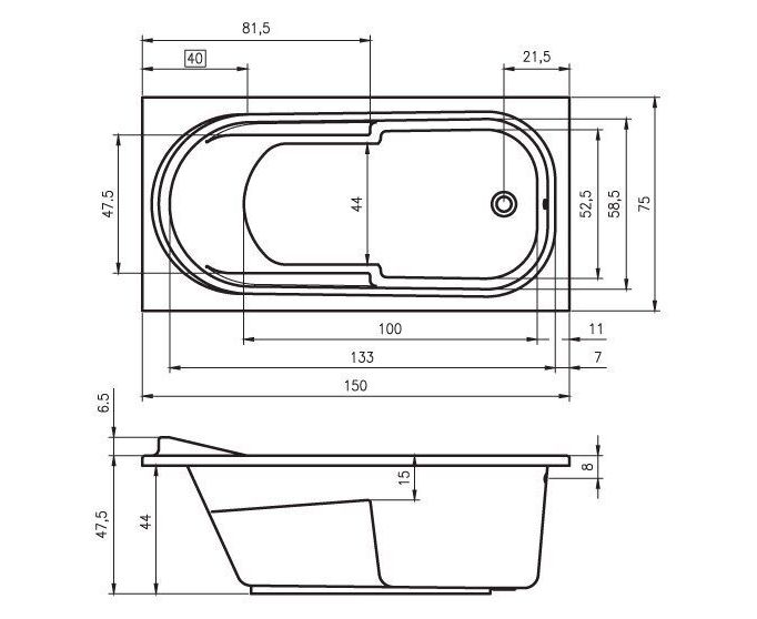 картинка Ванна RIHO COLUMBIA 150 B002001005 150x75 с панелями и ножками 