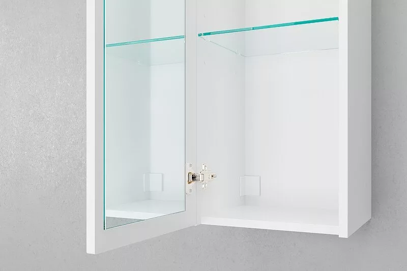 фото Шкаф-пенал подвесной Velvex Unit 120, зеркало внутр., белый лед 