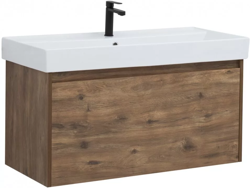 фото Тумба с раковиной Aquanet Nova Lite 100 дуб рустикальный (1 ящик) арт. 00254700 