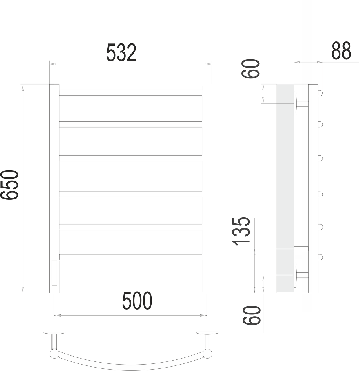 картинка Полотенцесушитель электрический Terminus Классик П6 500х650 левый 