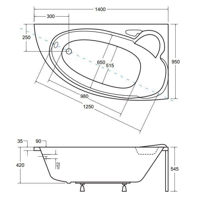 картинка Акриловая ванна Besco Finezja Nova 140x95 P с ножками Stel 