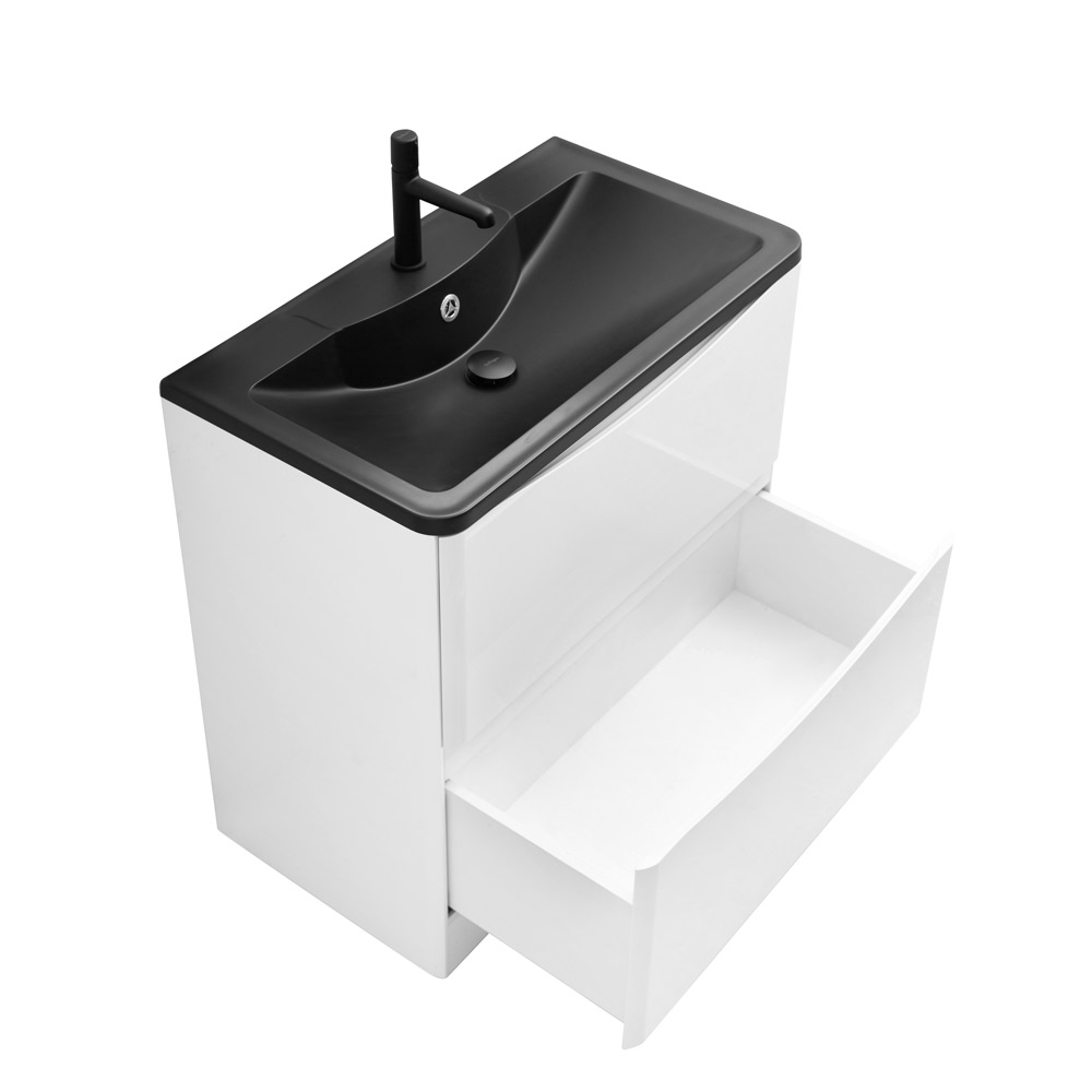 фото Тумба с раковиной напольная BelBagno ACQUA 100 Bianco Lucido, раковина чёрная 