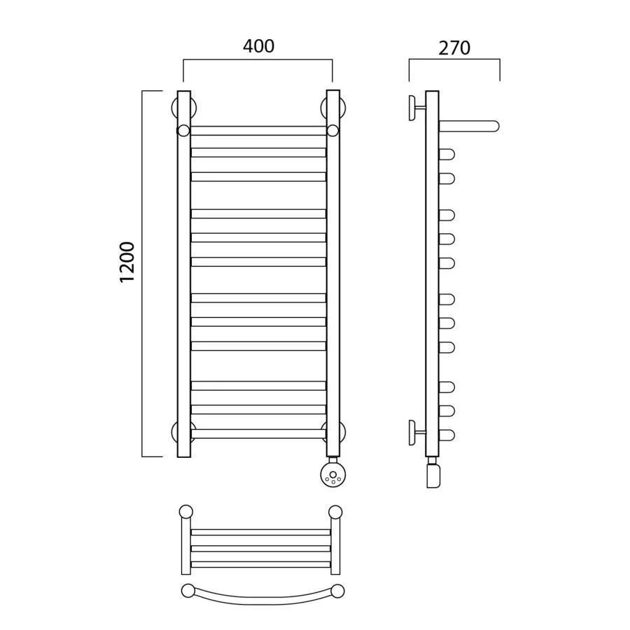 картинка Полотенцесушитель электрический ДУГА групповая с полкой 120х40 ПРАВЫЙ Aquanerzh 000-3060A12040_R 