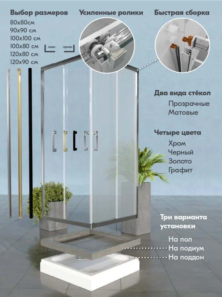 фото Душевое ограждение Triton Фикс-Блэк 120х90 прямоугольное 