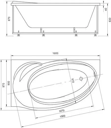 картинка Акриловая ванна Акватек Бетта 160 L, с фронтальным экраном 