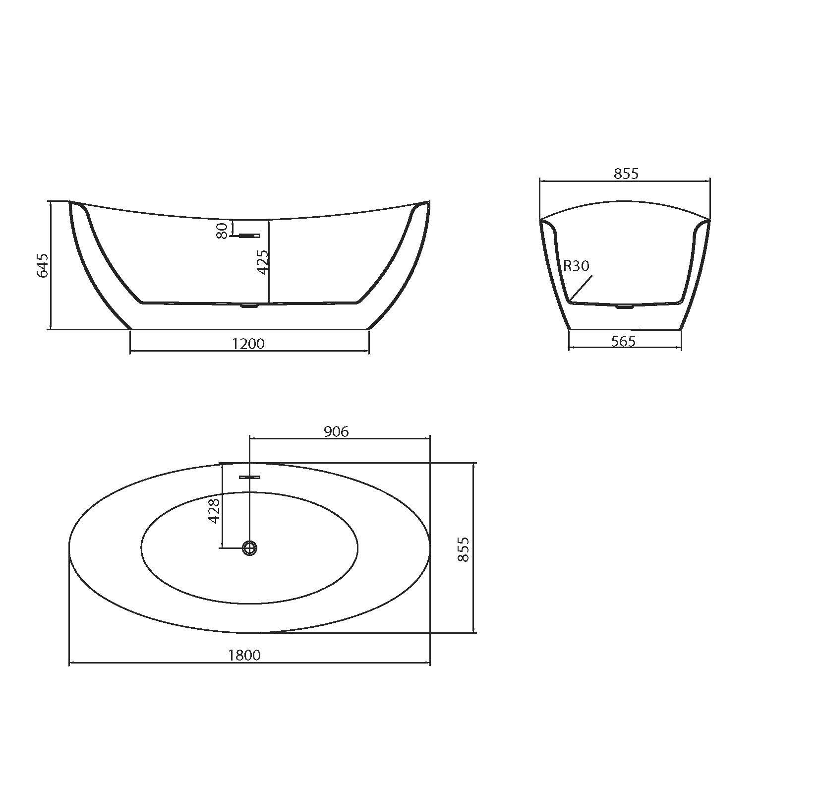 картинка Ванна отдельностоящая Grossman Galaxy GR-1402M 180x85x65 см 