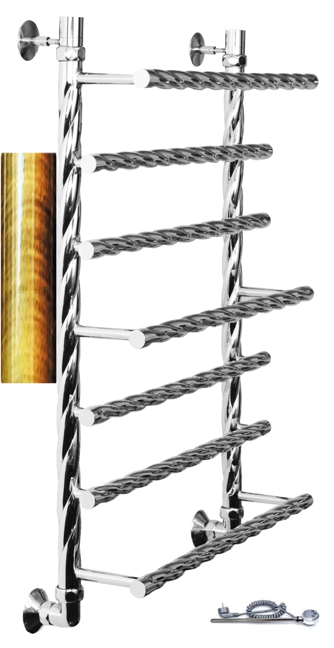 картинка Полотенцесушитель Двин Q BRAID electro 100/60 1"-3/4"-1/2" Электрический  ТЭН справа К эл, Состаренная бронза (4627170784187) 