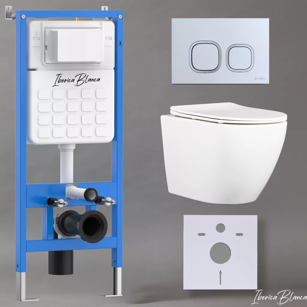 картинка Комплект 3 в 1 IBERICA BLANCA инсталляция с унитазом BILBAO ALTO IB.BLA.234.1B1 клавишей хром матовый пластик ESTI-Q IB.B083.004.002 