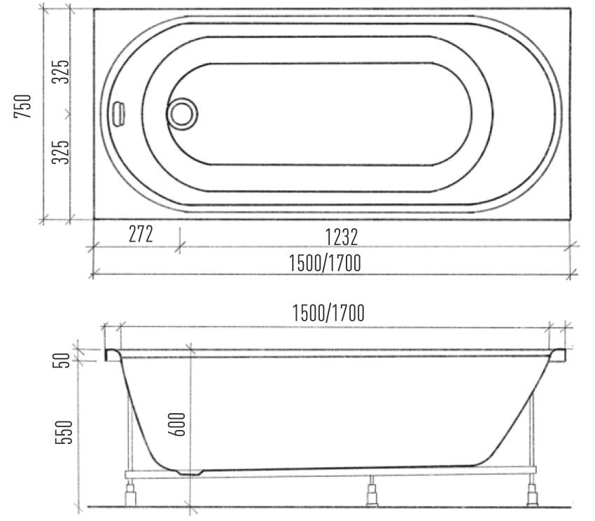 картинка Акриловая ванна Eurolux OBERONY 170x75 