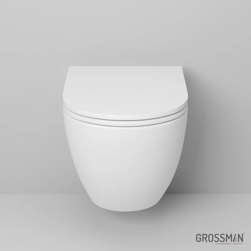 картинка Унитаз подвесной Grossman GR-4455MS безободковый с тонкой крышкой, белый матовый 