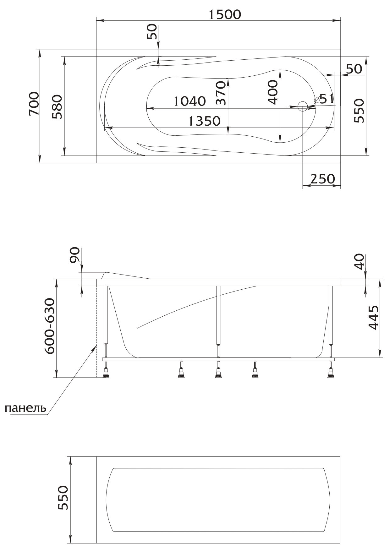 картинка Ванна 1Marka MEDEA 150x70 с каркасом 