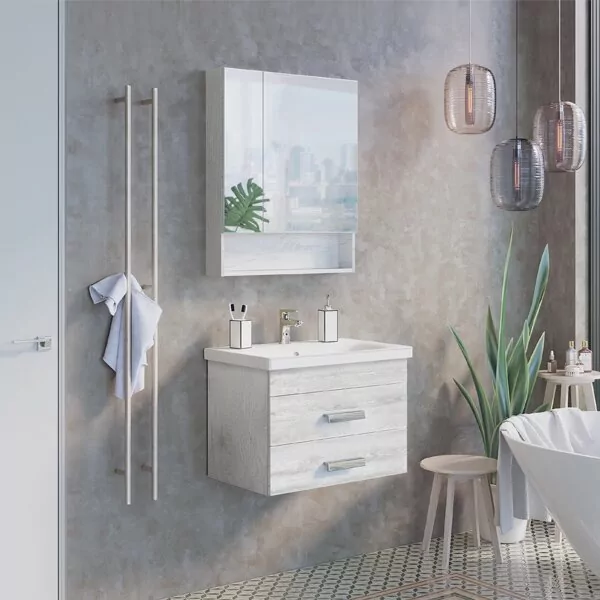 фото Тумба с раковиной Comforty Никосия 70П дуб белый 